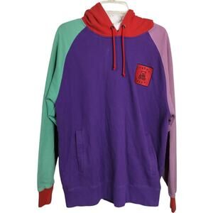M897) Teddy Fresh Unisex Multi Colorblock Cotton Hoodie with Roo Pockets Large